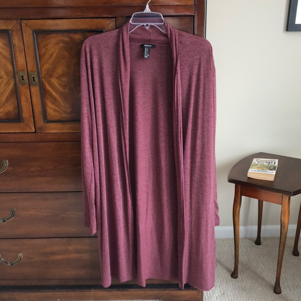 Size Large Long Heather Maroon Cotton Cardigan